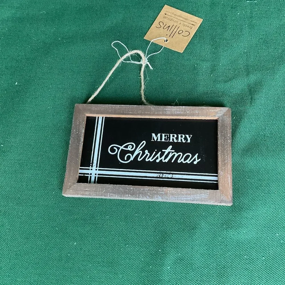 Merry Christmas Framed Chalkboard Style Ornament | Rustic Wooden Tree Decor